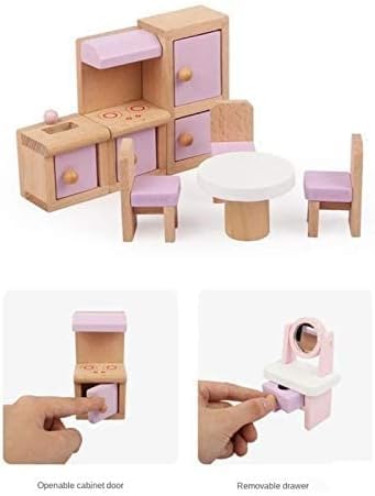 Wooden Doll House Playset Comes with A Furniture Pieces to Decorate The Interior | Miniature Pretend Play House