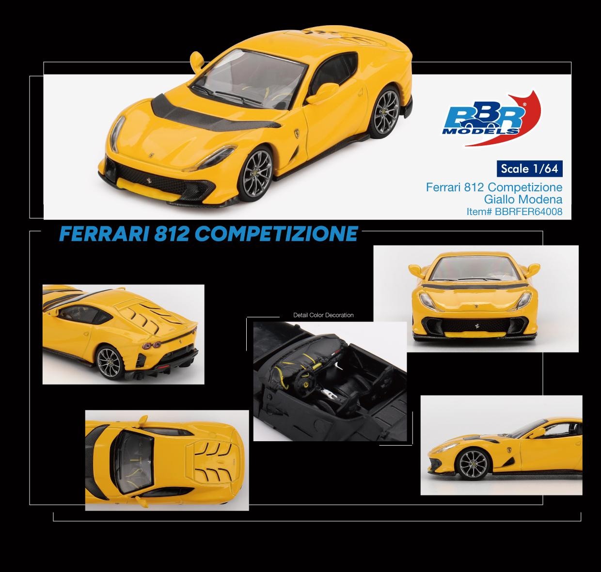 Cocoland Toys BBR Ferrari 812 Competizione Giallo Modena 1:64 scale model with collector packaging