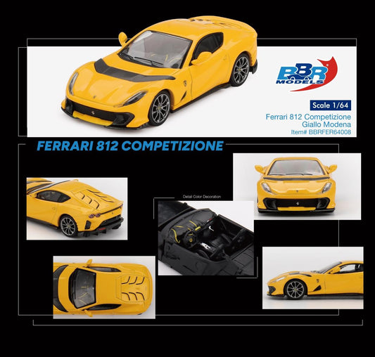 BBR MODELS FERRARI 812 COMPETITIZONE GIALLO MODENA 1:64 SCALE MODEL