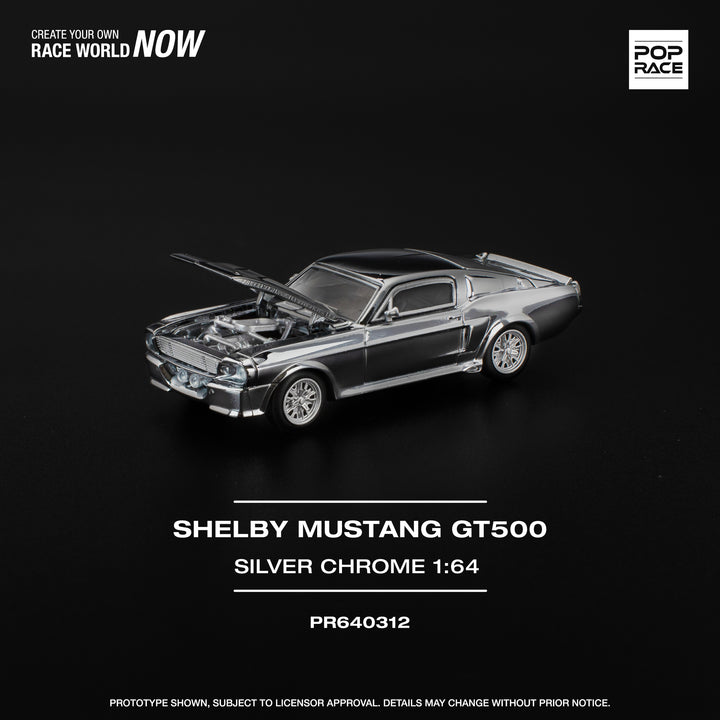 POPRACE  SHELBY MUSTANG GT500 - SILVER CHROME 1:64 SCALE