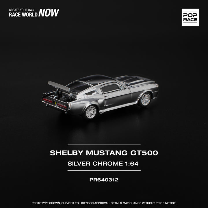 POPRACE  SHELBY MUSTANG GT500 - SILVER CHROME 1:64 SCALE