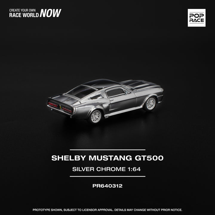 POPRACE  SHELBY MUSTANG GT500 - SILVER CHROME 1:64 SCALE