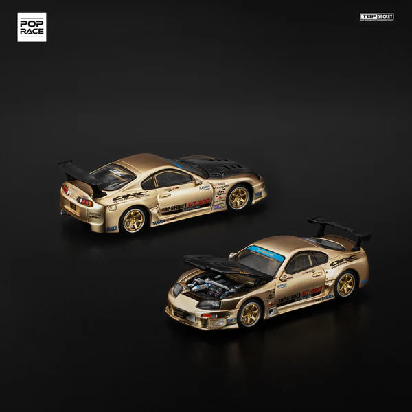 POP RACE 1:64 TOP SECRET GT300 SUPRA CHROME GOLD / CARBON HOOD PR640277