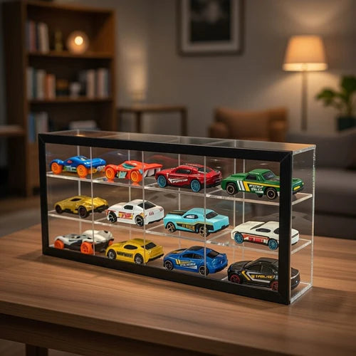 Cocoland Toys 12-car acrylic diecast display case with model cars