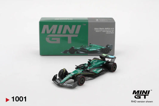 MINI GT Aston Martin AMR24 #18 2024 F1 2024 Bahrain GP Lance Stroll – 1001
