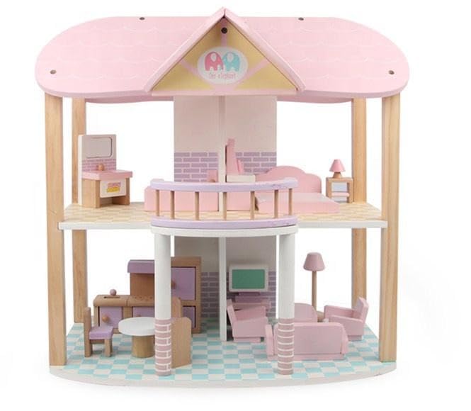 Wooden Doll House Playset Comes with A Furniture Pieces to Decorate The Interior | Miniature Pretend Play House