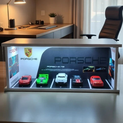 Cocoland Toys Porsche garage diorama display case with diecast cars