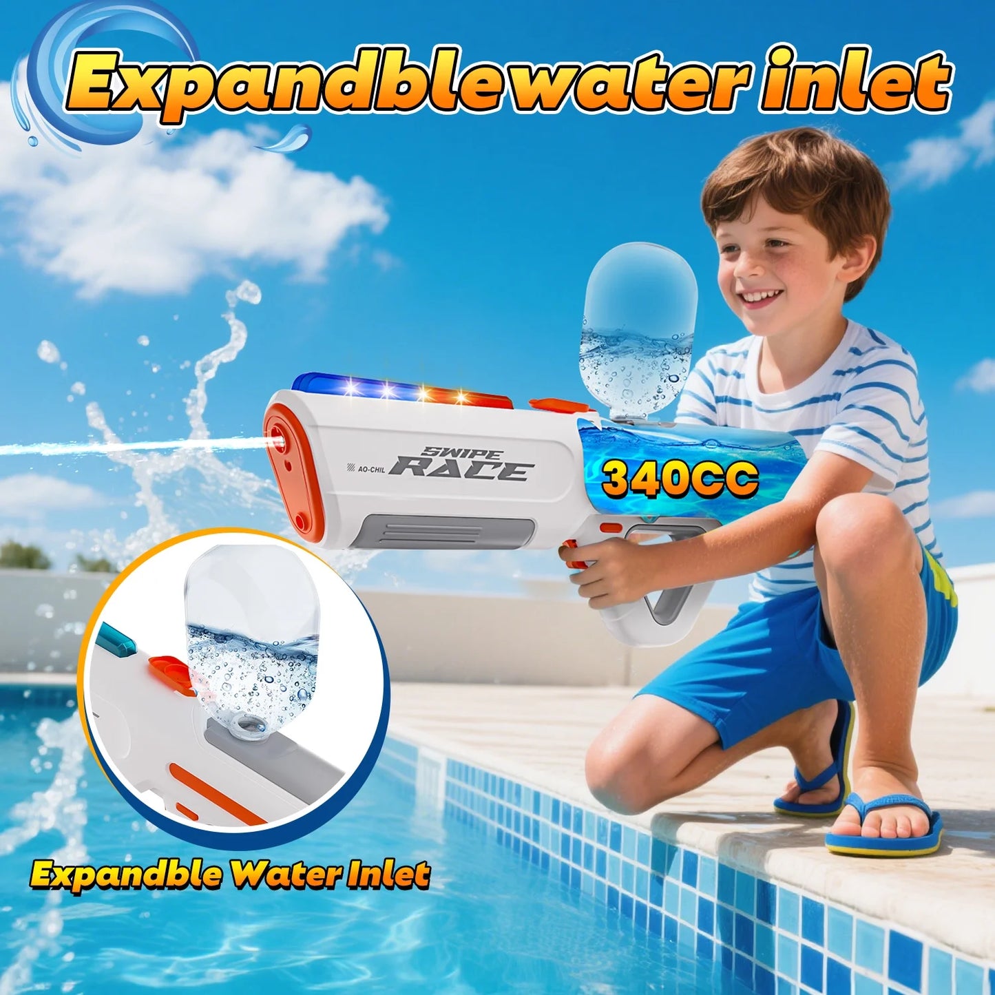 Electric Water Blaster with Colorful Light, Automatic Manual Water Blaster for Adult Kids, Squirt Blaster