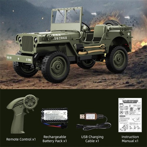 JJRC C8815 RTR 1/10 4WD RC Willys Military Truck – Rock Crawler with Metal Frame & LED Lights