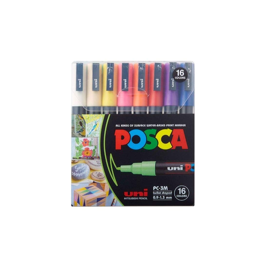 POSCA 3M 0.9-1.3mm Bullet Shaped Markers (16 Colors, 16 Pcs), Multicolor