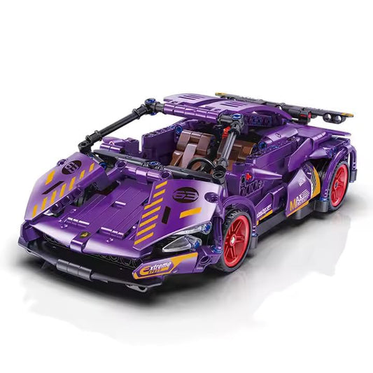 1:18 Scale Pull-Back Racing Car Building Block Set, designed to resemble a supercar.