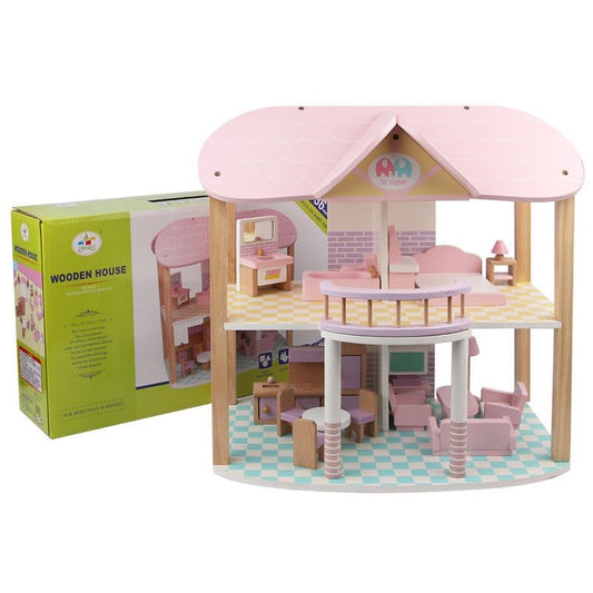 Wooden Doll House Playset Comes with A Furniture Pieces to Decorate The Interior | Miniature Pretend Play House