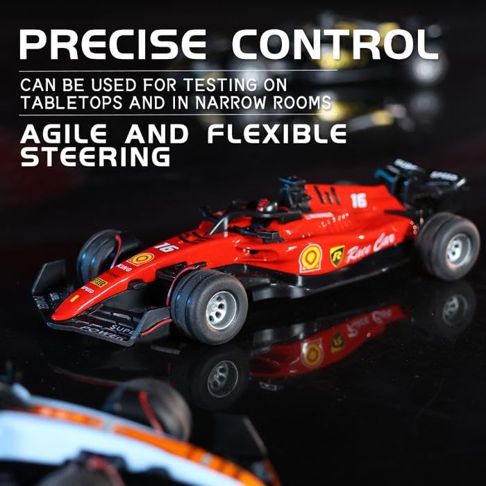 1:64 Die cast Metal F1 Mini RC Racing car with LED Lights | 2.4GHz Remote Control Car | 3 Speed Adjustable, USB Rechargeable RC Alloy Car for Kids & Adults Indoor/Outdoor Racing Red