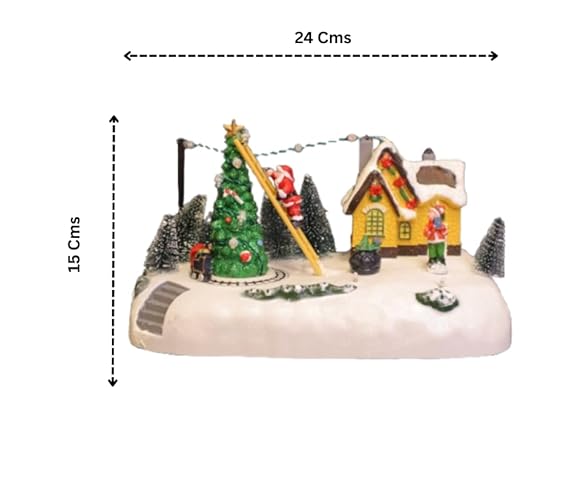 Christmas Village LED Musical Scene with Santa, Illuminated Holiday Decoration with Christmas Tree, Snow Base