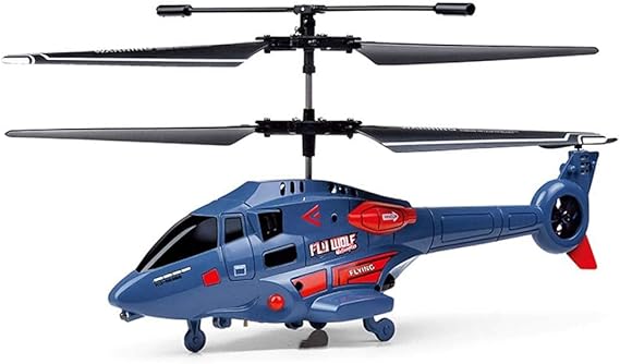 Blue remote control helicopter side view with dual rotor design Cocoland Toys