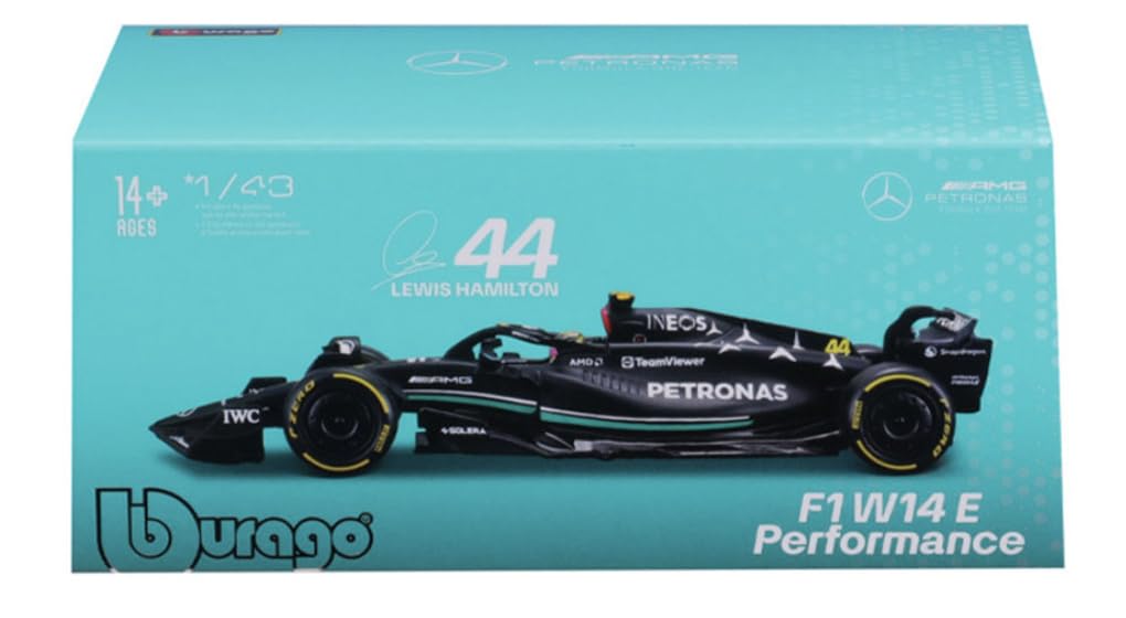 Bburago - 1/43 Scale Model Compatible with Mercedes-AMG Petronas F1 W14# 44 Compatible with Lewis Hamilton 2023 (Black)