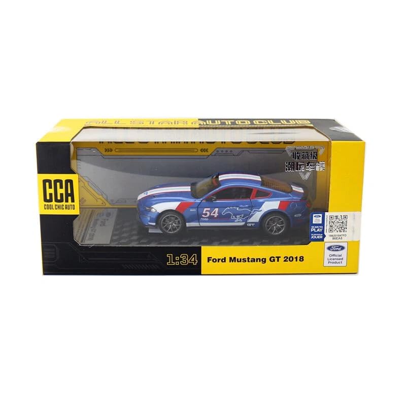 CCA 1:34 Ford Mustang GT 2018 Die-Cast Car with Openable Hood & Doors, Lights and Sound Toy Vehicle for Kids (Blue)