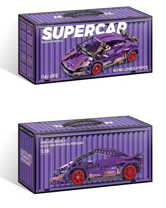 1:18 Scale Pull-Back Racing Car Building Block Set, designed to resemble a supercar.