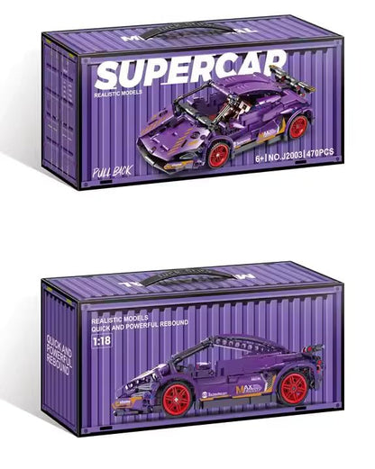 1:18 Scale Pull-Back Racing Car Building Block Set, designed to resemble a supercar.