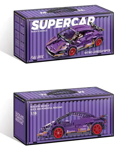 1:18 Scale Pull-Back Racing Car Building Block Set, designed to resemble a supercar.