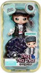 Na Na Na Surprise Glam Series Maxwell Dane Fashion Doll and Metallic Puppy Purse, Brunette Hair, Cute Dog Ear Hat Outfit & Accessories, 2-in-1 Gift for Kids, Toy for Girls and Boys