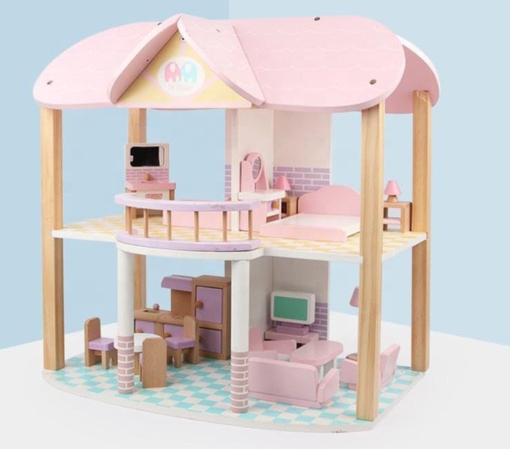 Wooden Doll House Playset Comes with A Furniture Pieces to Decorate The Interior | Miniature Pretend Play House