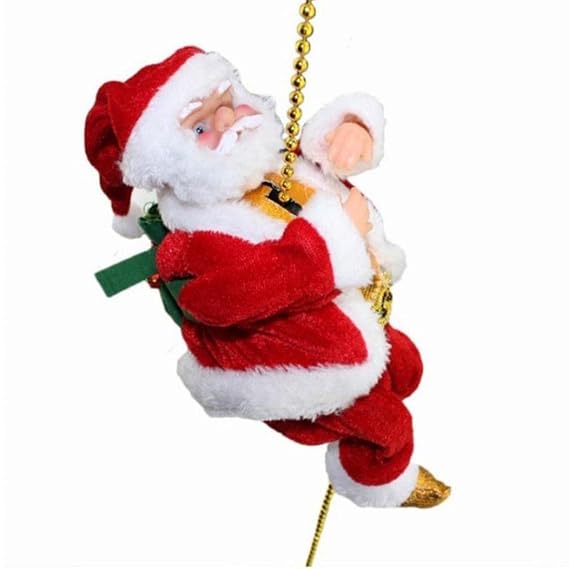Funny Electric Animated Climbing Santa Claus on  Beads Chain Musical Moving Figure Christmas Ornament