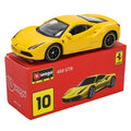 Bburago Ferrari 488 GTB Yellow 1:64 diecast model on red display box Cocoland Toys