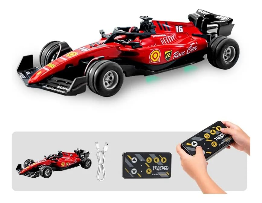 1:64 Die cast Metal F1 Mini RC Racing car with LED Lights | 2.4GHz Remote Control Car | 3 Speed Adjustable, USB Rechargeable RC Alloy Car for Kids & Adults Indoor/Outdoor Racing Red