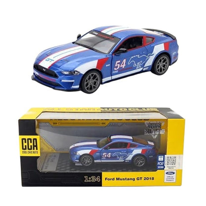 CCA 1:34 Ford Mustang GT 2018 Die-Cast Car with Openable Hood & Doors, Lights and Sound Toy Vehicle for Kids (Blue)