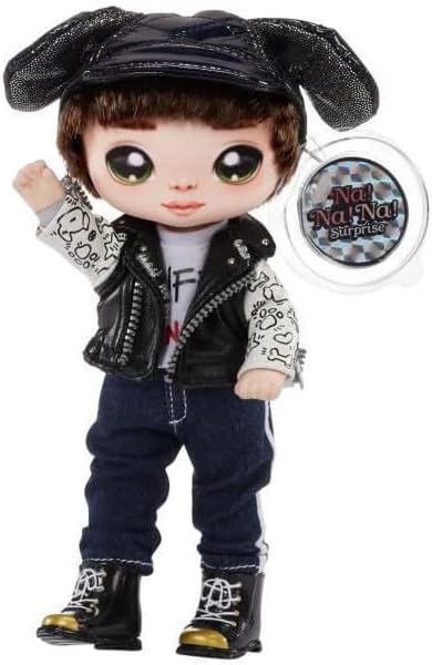 Na Na Na Surprise Glam Series Maxwell Dane Fashion Doll and Metallic Puppy Purse, Brunette Hair, Cute Dog Ear Hat Outfit & Accessories, 2-in-1 Gift for Kids, Toy for Girls and Boys