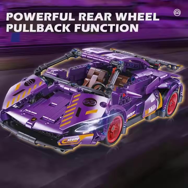 1:18 Scale Pull-Back Racing Car Building Block Set, designed to resemble a supercar.