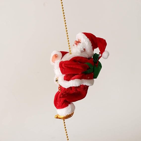 Funny Electric Animated Climbing Santa Claus on  Beads Chain Musical Moving Figure Christmas Ornament