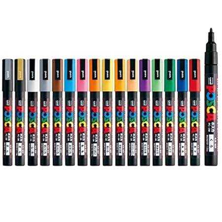 POSCA 3M 0.9-1.3mm Bullet Shaped Markers (16 Colors, 16 Pcs), Multicolor