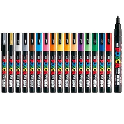 POSCA 3M 0.9-1.3mm Bullet Shaped Markers (16 Colors, 16 Pcs), Multicolor