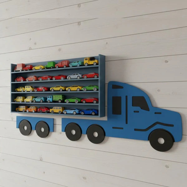 Cocoland Toys wall-mounted blue truck diecast display rack