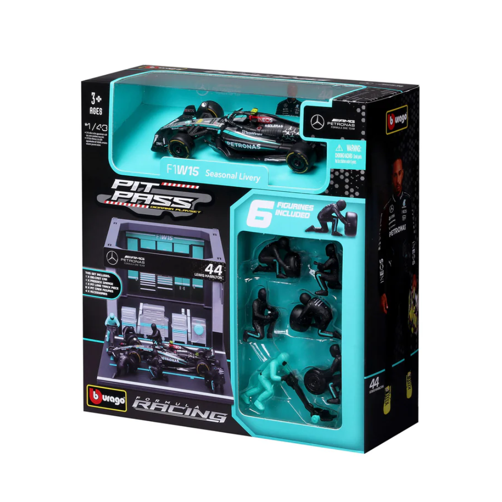 Bburago 1/43 Mercedes AMG F1 Team W15 2024 #44 Lewis Hamilton Diorama Play Set