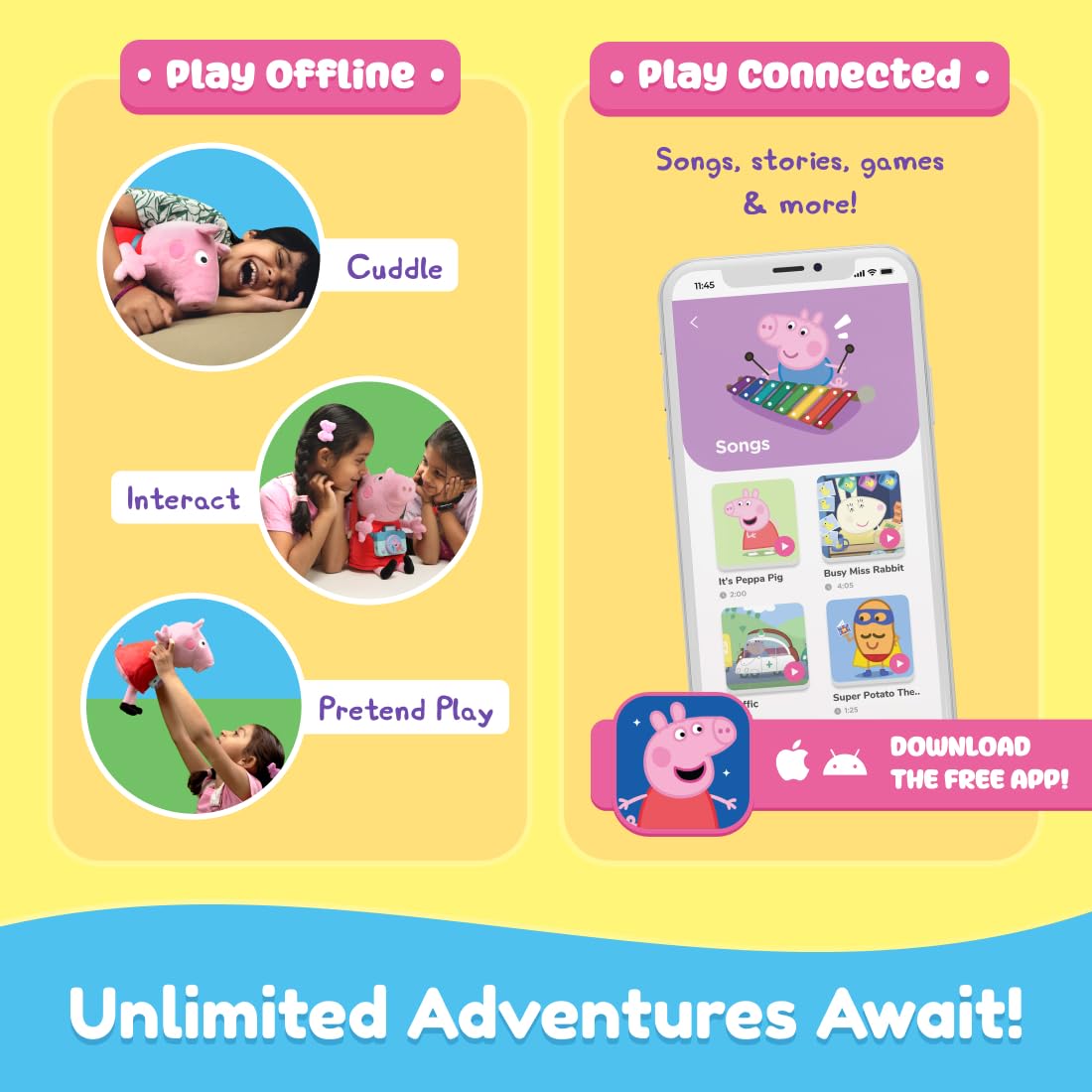 PlayShifu Singing & Talking Smart Peppa for Ages 3+ - Peppa Pig Soft & Cuddly Plush | Unlimited Content | Bedtime Stories | Sing-Along Stories | Pretend Play | Bluetooth connectivity