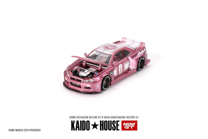 Nissan Skyline GT-R (R34) Kaido Racing Factory V1 Pink 1/64 Diecast Model Car Kaido House KHMG128
