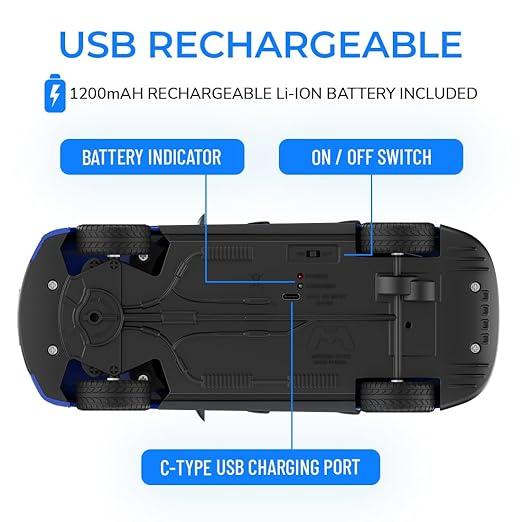 Mirana Tracer RC car underside with USB rechargeable battery system Cocoland Toys