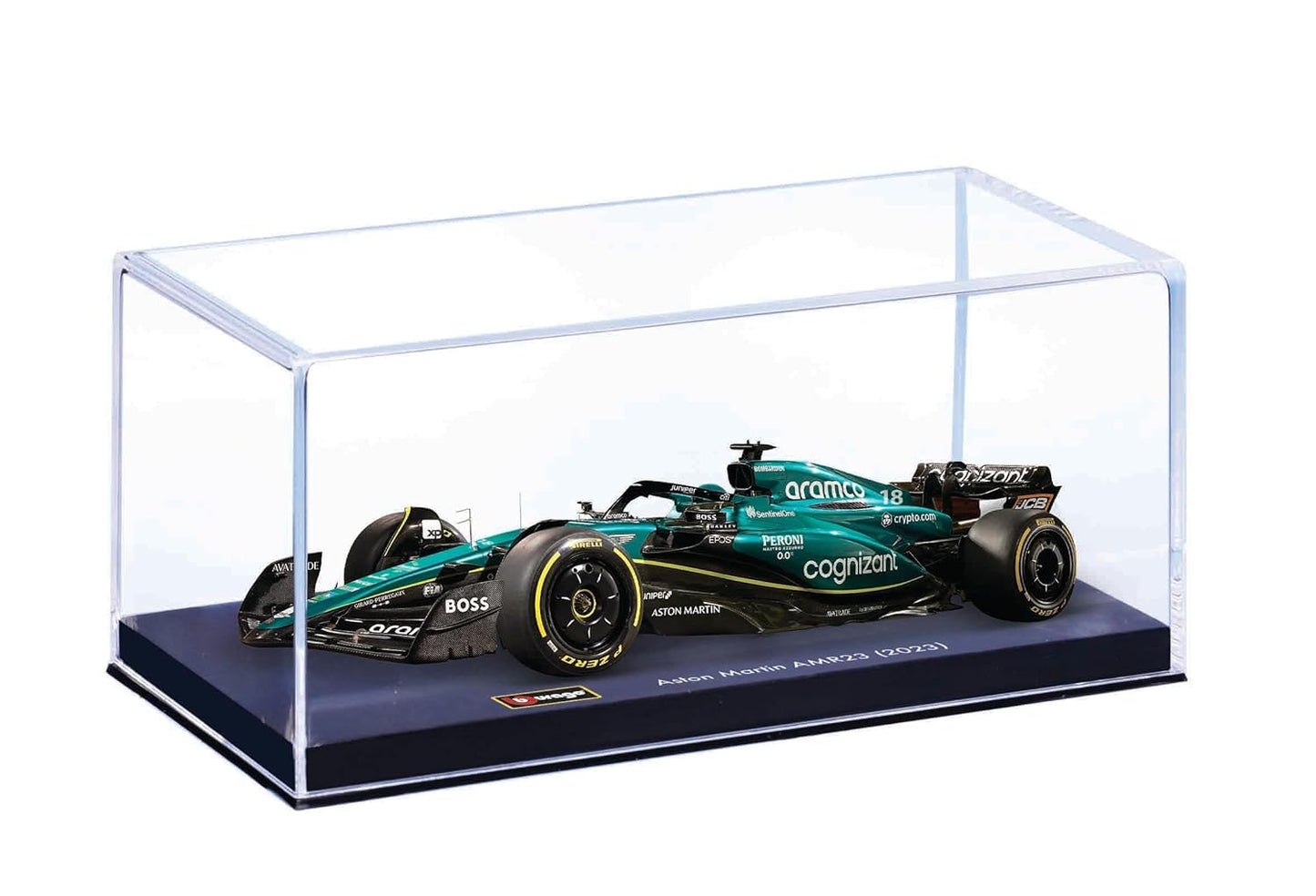 Bburago - 1/43 Scale Model Compatible with Aston Martin AMR23 F1# 18 Compatible with Lance Stroll 2023 Racing Car Miniature Model