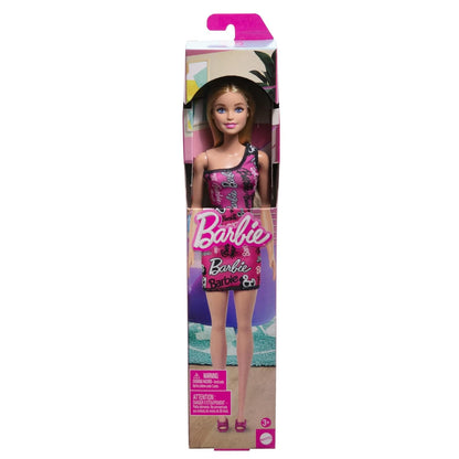 Barbie Fashion Doll with Straight Blonde Hair Wearing Removable Pink One-Shoulder Dress & Shoes