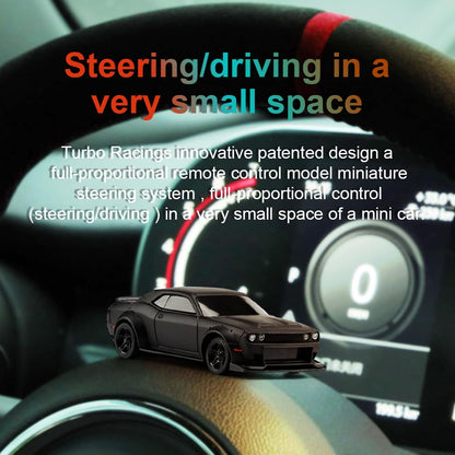 1:76 Turbo Racing Scale RC Sport Car, Table Racing Remote Control Mini Model Car Full Proportional Rtr Kit Toys (C75-Black