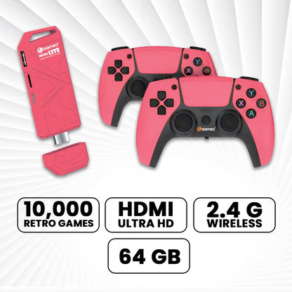 Sameo Micro Lite HDMI Gaming Console ,Game Stick, Video Games, Console Built -in 10000 Retro Games Dual Player- 4K Ultra HD Wireless TV Game Stick,Video Game for Kids (Red)