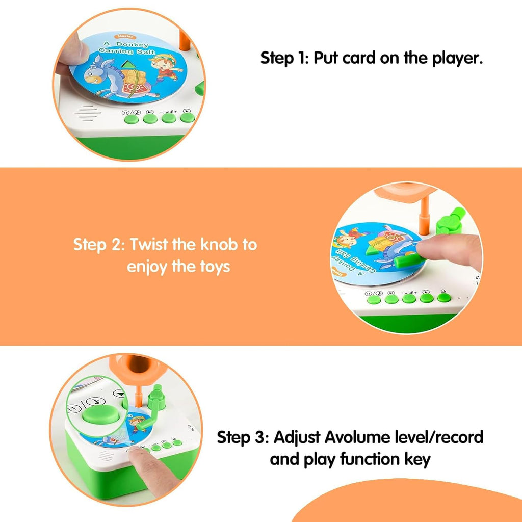 Kids Phonograph Toddler Record Player， with 96 Learning Cards, Early Education Machine Record Player Music Box Storyteller pop Speakers, Gift for Boys and Girls