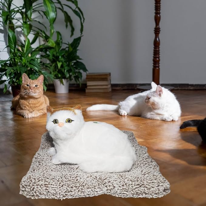 Plush Cat Toy with Meow Sound, White and Brown Persian Cat, Soft Stuffed Animal with Pillow