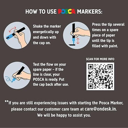 POSCA 3M 0.9-1.3mm Bullet Shaped Markers (16 Colors, 16 Pcs), Multicolor