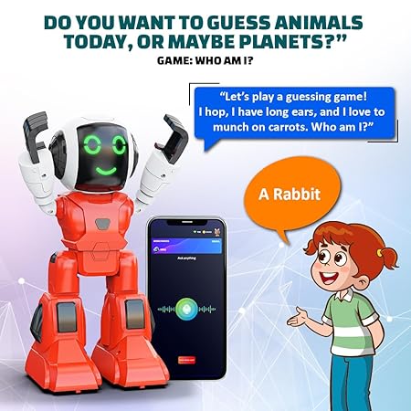 Mirana Moonwalker | Smart Interactive Chat-GPT AI Robot Toy for Kids | USB Rechargeable Type-C | AR Games & in-Built Bluetooth Speaker | Remote & App Controlled | Gift for Boys & Girls 2+ Years (Red)