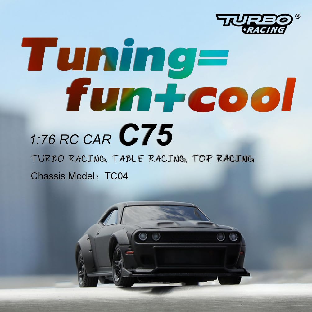 1:76 Turbo Racing Scale RC Sport Car, Table Racing Remote Control Mini Model Car Full Proportional Rtr Kit Toys (C75-Black