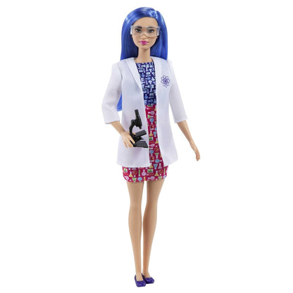 Barbie Scientist Doll (12 inches), Blue Hair, Color Block Dress, Lab Coat & Flats, Microscope Accessory